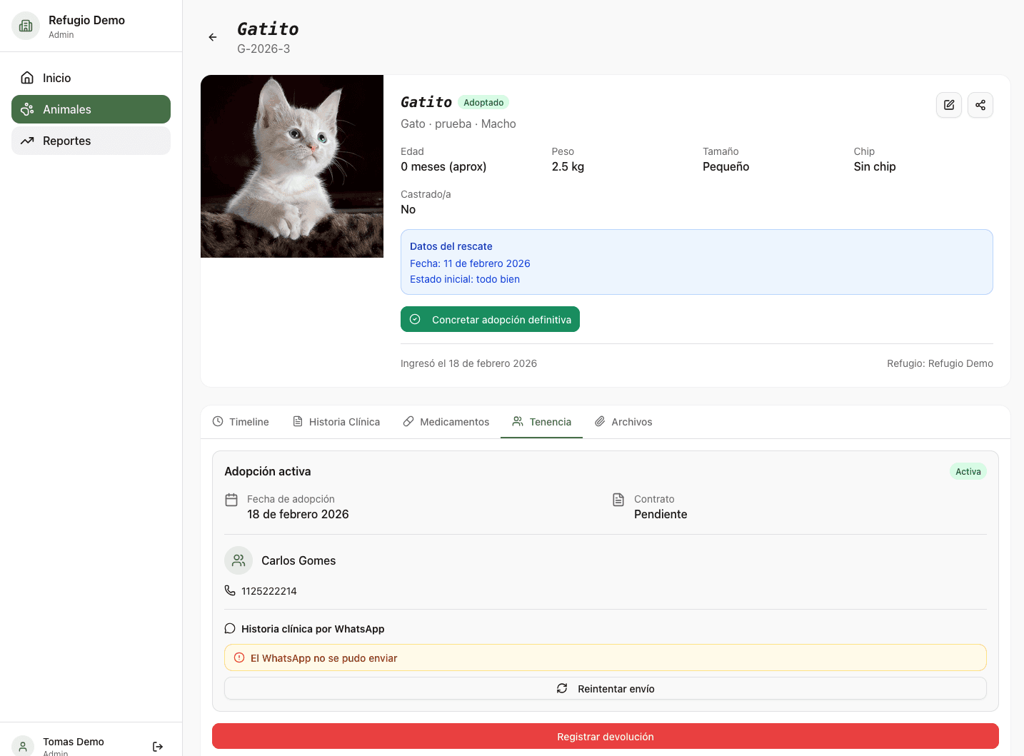 Pet detail adoption info tab